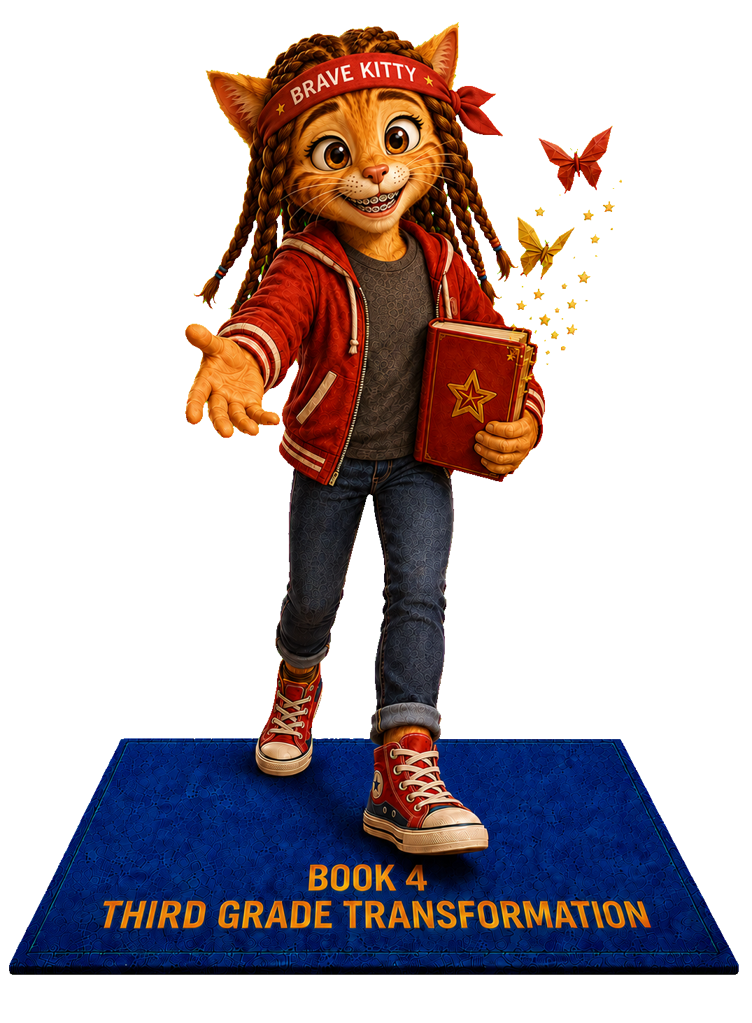 DK at Ages 8–9, stepping toward the reader from the floating Book 4 Third Grade Transformation mat