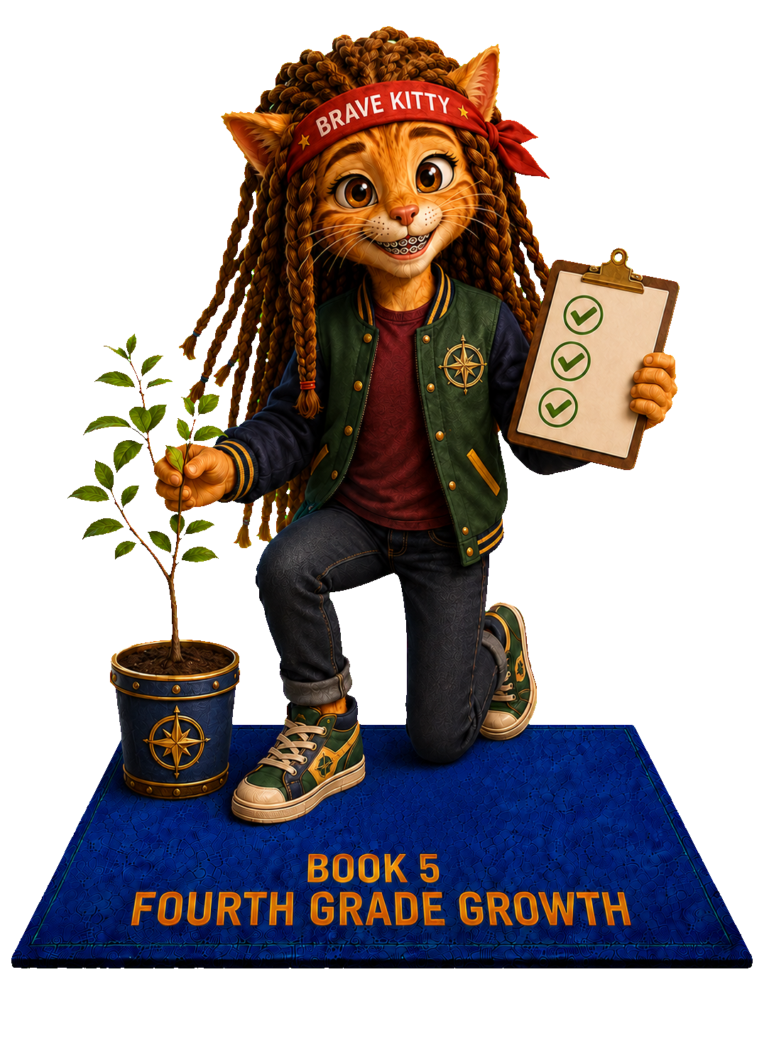 DK at Ages 8–10, stepping toward the reader from the floating Book 5 Fourth Grade Growth mat